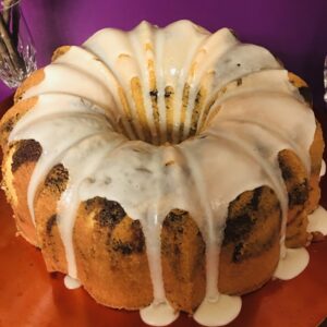 Brownie Batter Pound Cake with Vanilla Glaze