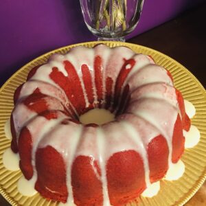Red Velvet Pound Cake with Vanilla Gaze