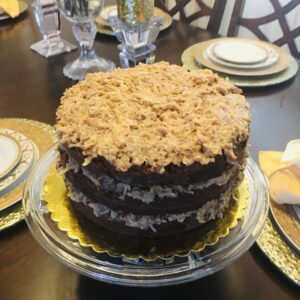 German Chocolate Cake with Coconut Pecan Caramel Frosting